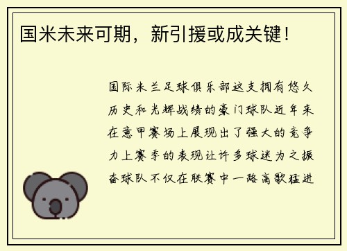 国米未来可期，新引援或成关键！